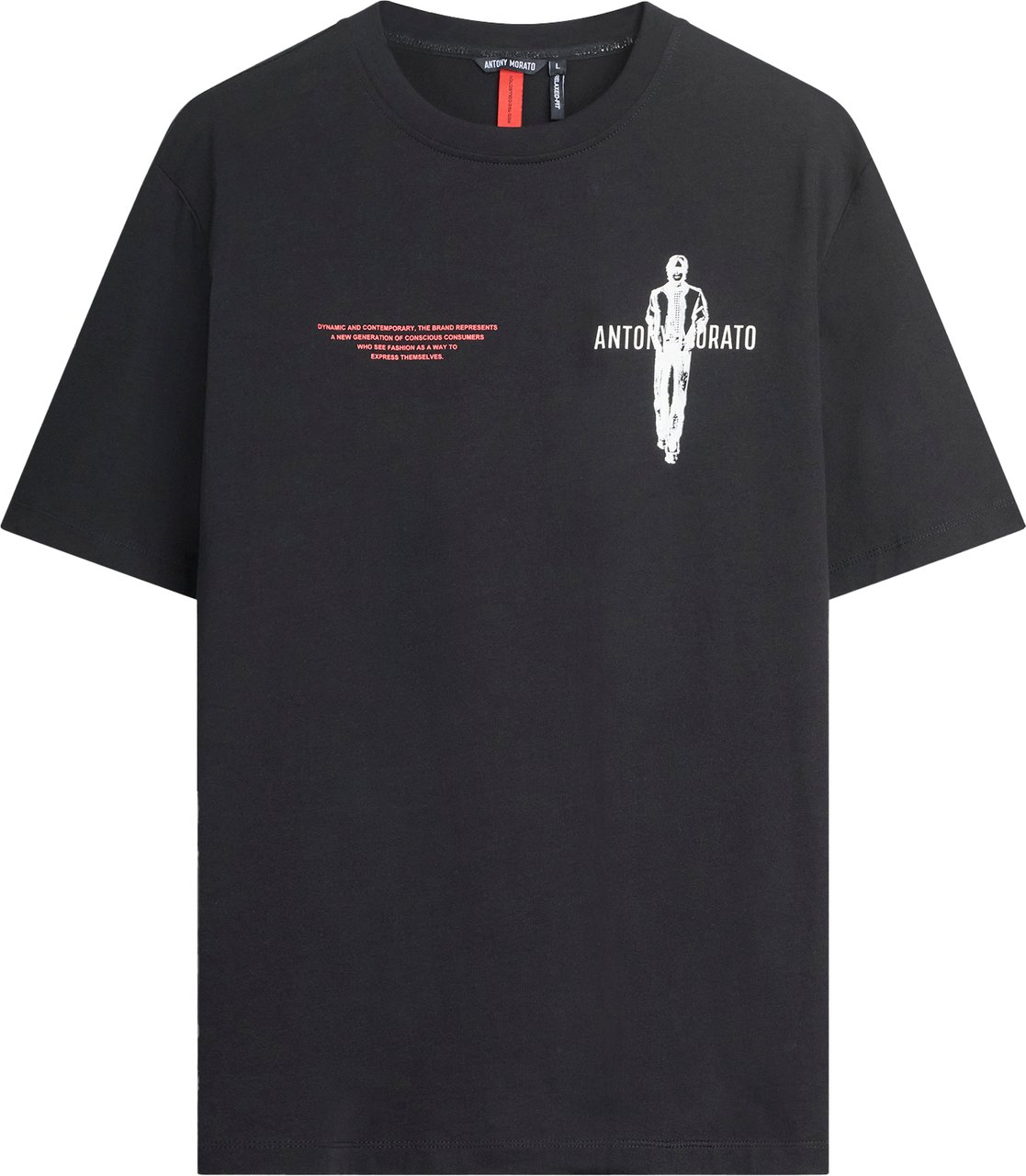 Antony Morato T-SHIRT BOXY IN JERSEY COTTON FABRIC RED TAG Zwart