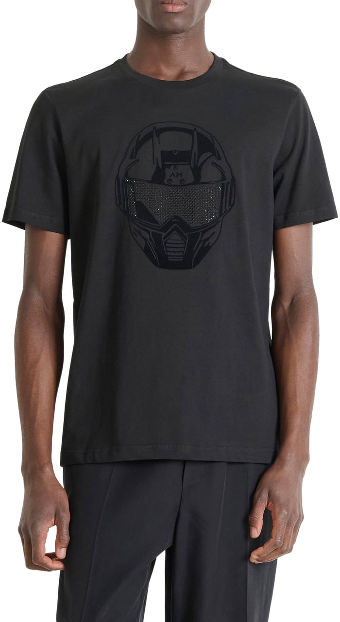 Antony Morato T-SHIRT REGULAR FIT IN JERSEY COTTON FABRIC WITH RUBBER AND EMBOSSED LOGO PRINT Zwart