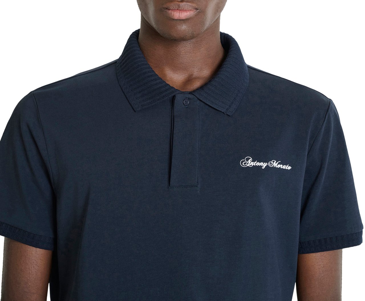 Antony Morato POLO REGULAR FIT WITH JAQUARD RIB ON COLLAR AND CUFFS IN JERSEY COTTON FABRIC WITH FOAM LOGO PRINT Blauw