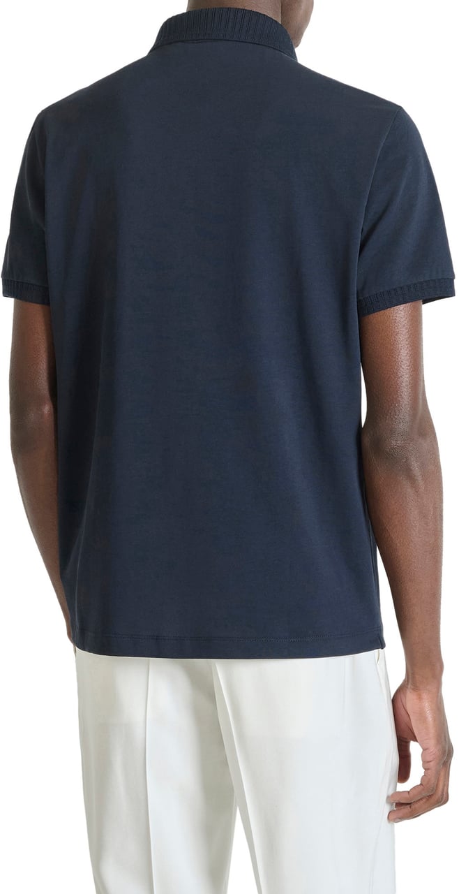 Antony Morato POLO REGULAR FIT WITH JAQUARD RIB ON COLLAR AND CUFFS IN JERSEY COTTON FABRIC WITH FOAM LOGO PRINT Blauw