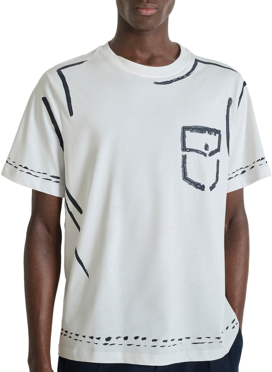 Antony Morato T-SHIRT RELAXED FIT IN SOFT COTTON WITH CONTRAST CRACKED PRINT  ON FRONT, BACK AND CUFFS Beige