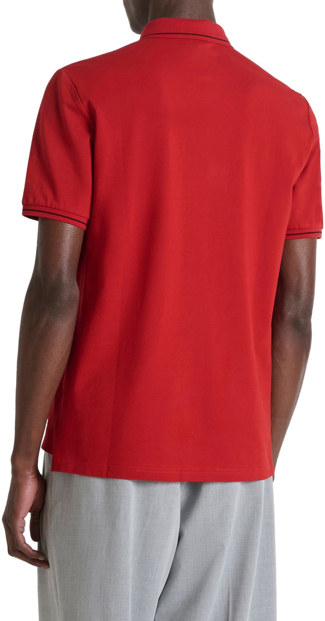 Antony Morato POLO REGULAR FIT AND STRIPED RIB IN MERCERIZED PIQUET COTTON FABRIC WITH RUBBER INJECTION LOGO PRINT Rood