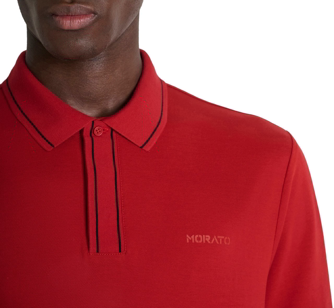 Antony Morato POLO REGULAR FIT AND STRIPED RIB IN MERCERIZED PIQUET COTTON FABRIC WITH RUBBER INJECTION LOGO PRINT Rood