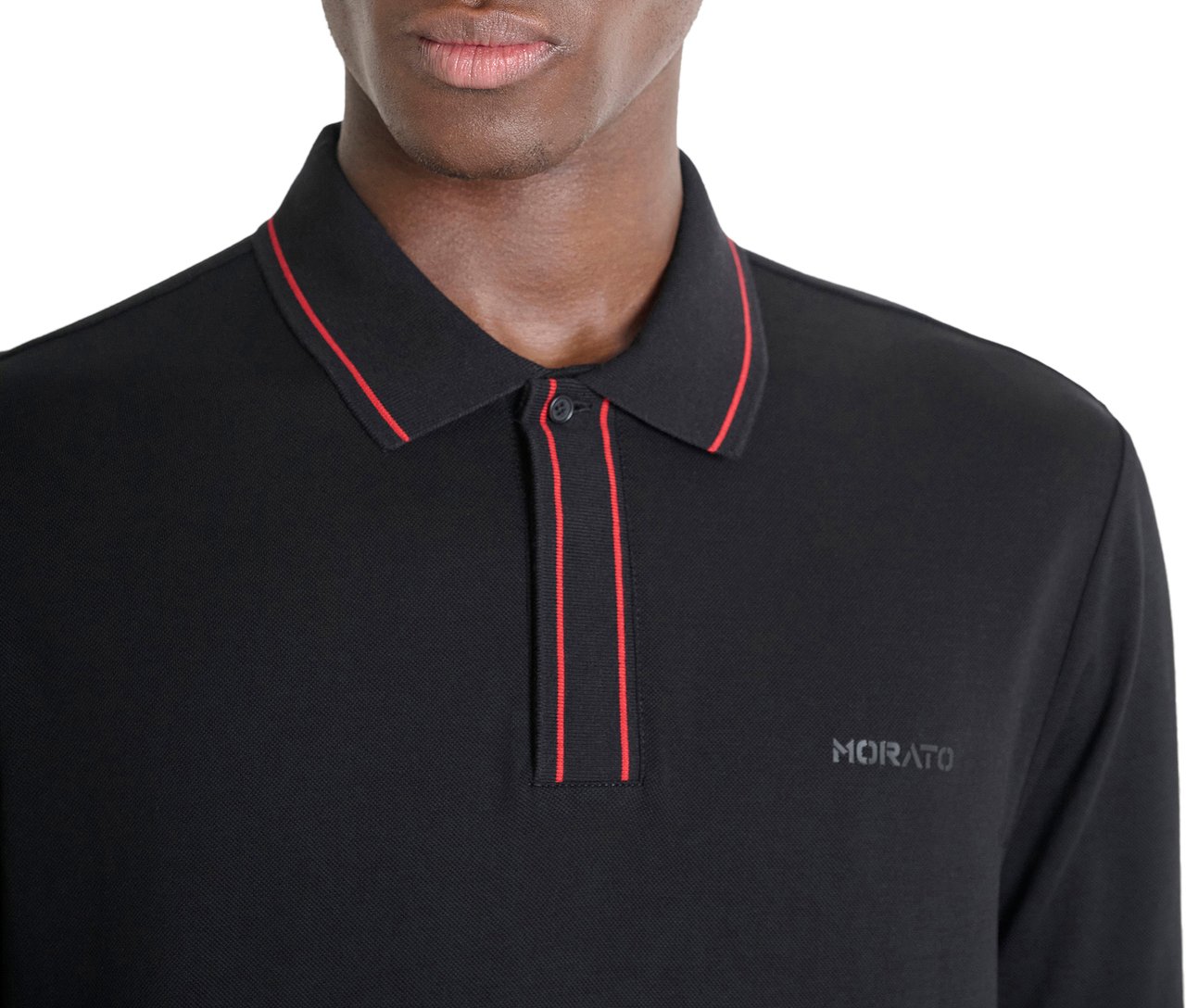 Antony Morato POLO REGULAR FIT AND STRIPED RIB IN MERCERIZED PIQUET COTTON FABRIC WITH RUBBER INJECTION LOGO PRINT Zwart