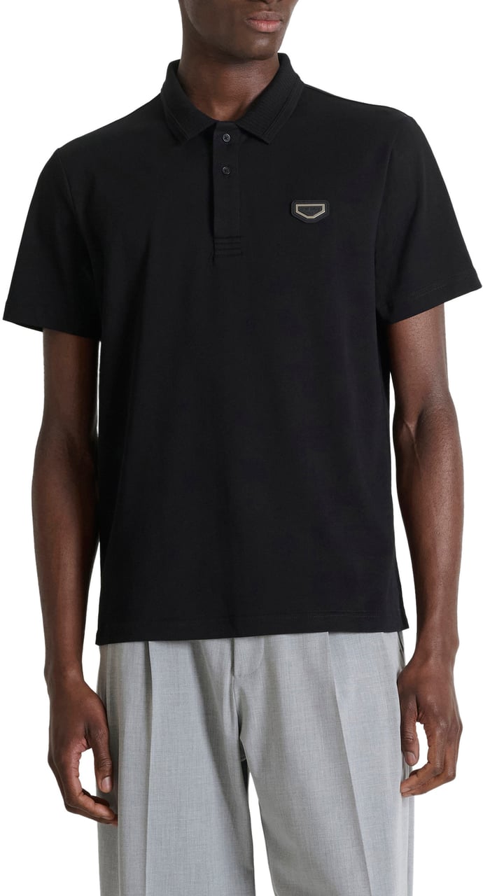 Antony Morato POLO REGULAR FIT  IN SOFT JERSEY COTTON WITH RUBBER PLATE ON HEART Zwart