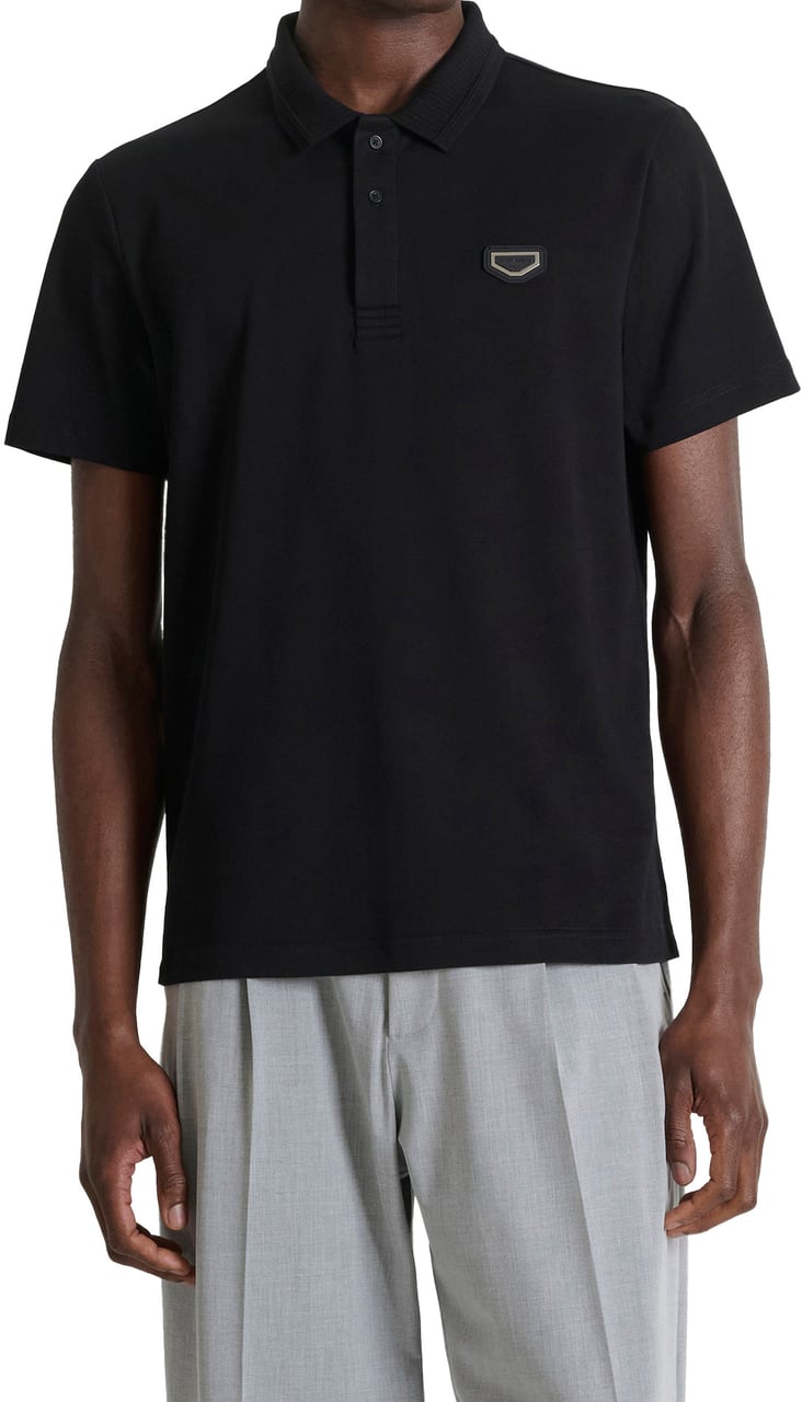 Antony Morato POLO REGULAR FIT  IN SOFT JERSEY COTTON WITH RUBBER PLATE ON HEART Zwart