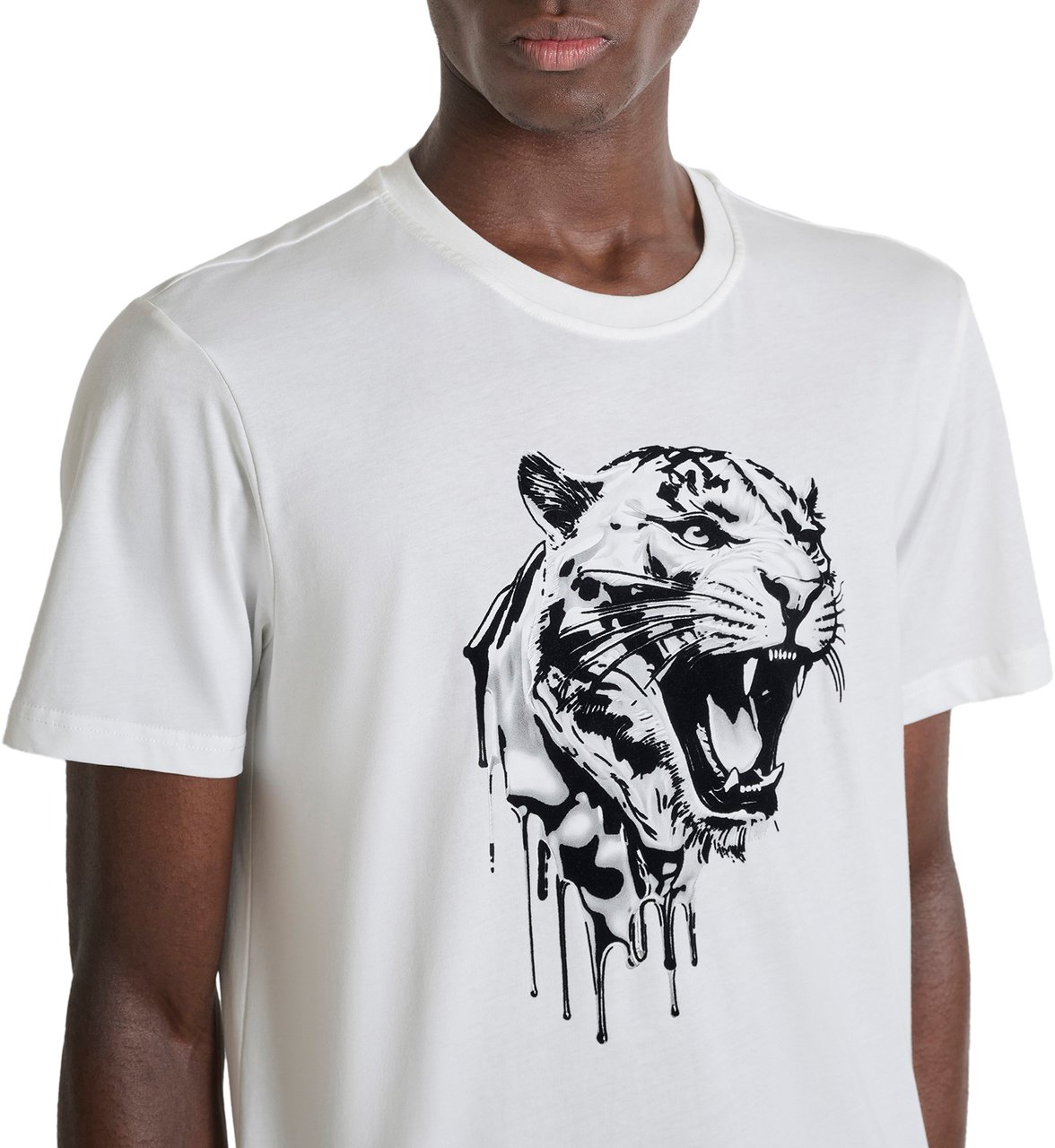 Antony Morato T-SHIRT REGULAR FIT IN LIGHT  JERSEY COTTON FABRIC WITH FLOCK AND PHOTOGRAPHIC  PRINT Beige