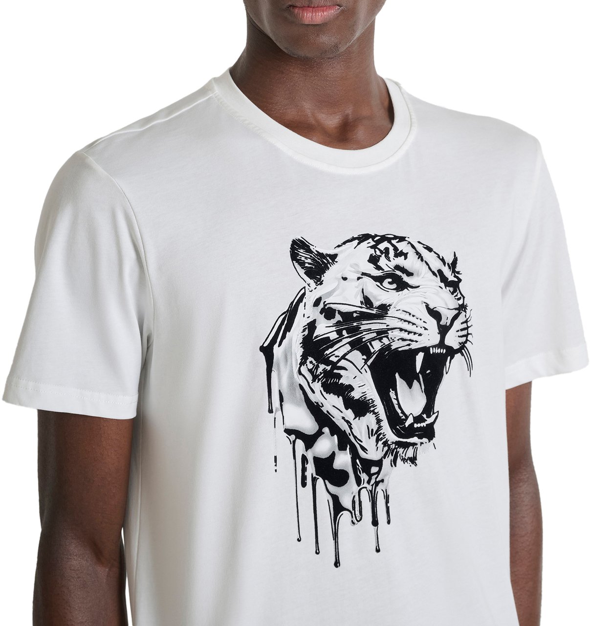 Antony Morato T-SHIRT REGULAR FIT IN LIGHT  JERSEY COTTON FABRIC WITH FLOCK AND PHOTOGRAPHIC  PRINT Beige