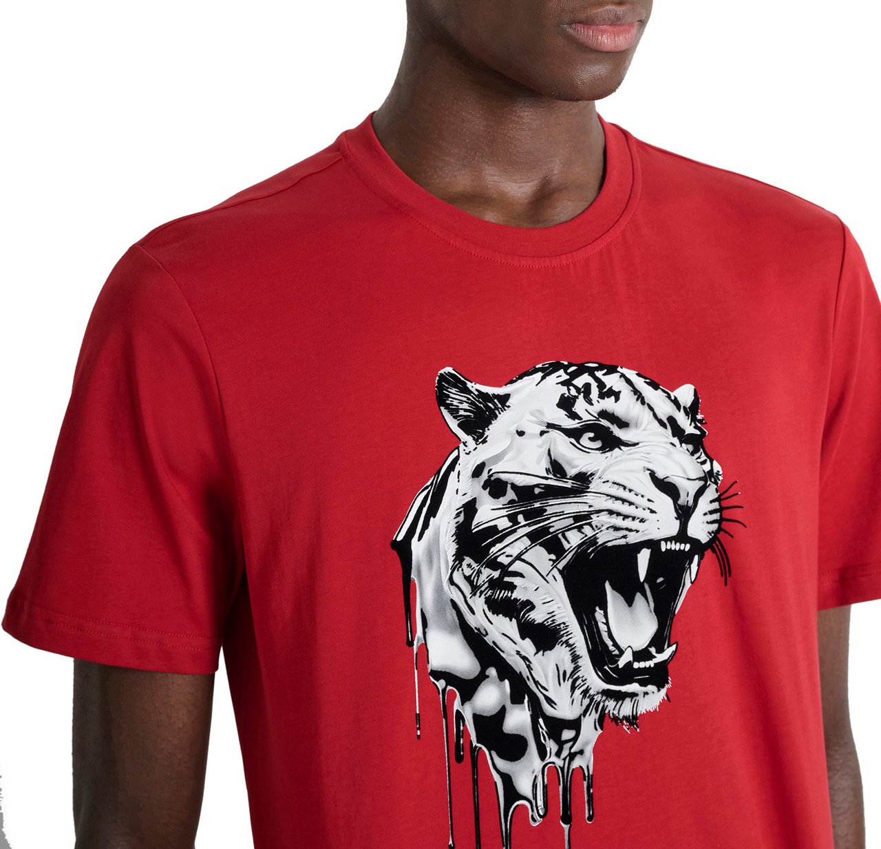 Antony Morato T-SHIRT REGULAR FIT IN LIGHT JERSEY COTTON FABRIC WITH FLOCK AND PHOTOGRAPHIC PRINT Rood