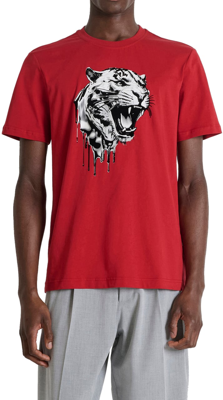 Antony Morato T-SHIRT REGULAR FIT IN LIGHT JERSEY COTTON FABRIC WITH FLOCK AND PHOTOGRAPHIC PRINT Rood