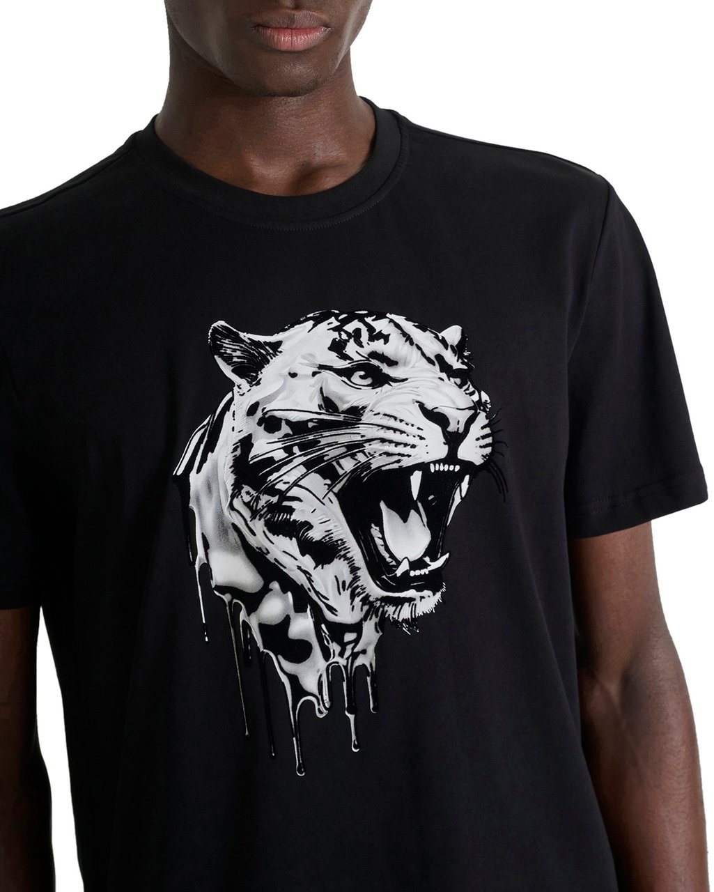 Antony Morato T-SHIRT REGULAR FIT IN LIGHT  JERSEY COTTON FABRIC WITH FLOCK AND PHOTOGRAPHIC  PRINT Zwart