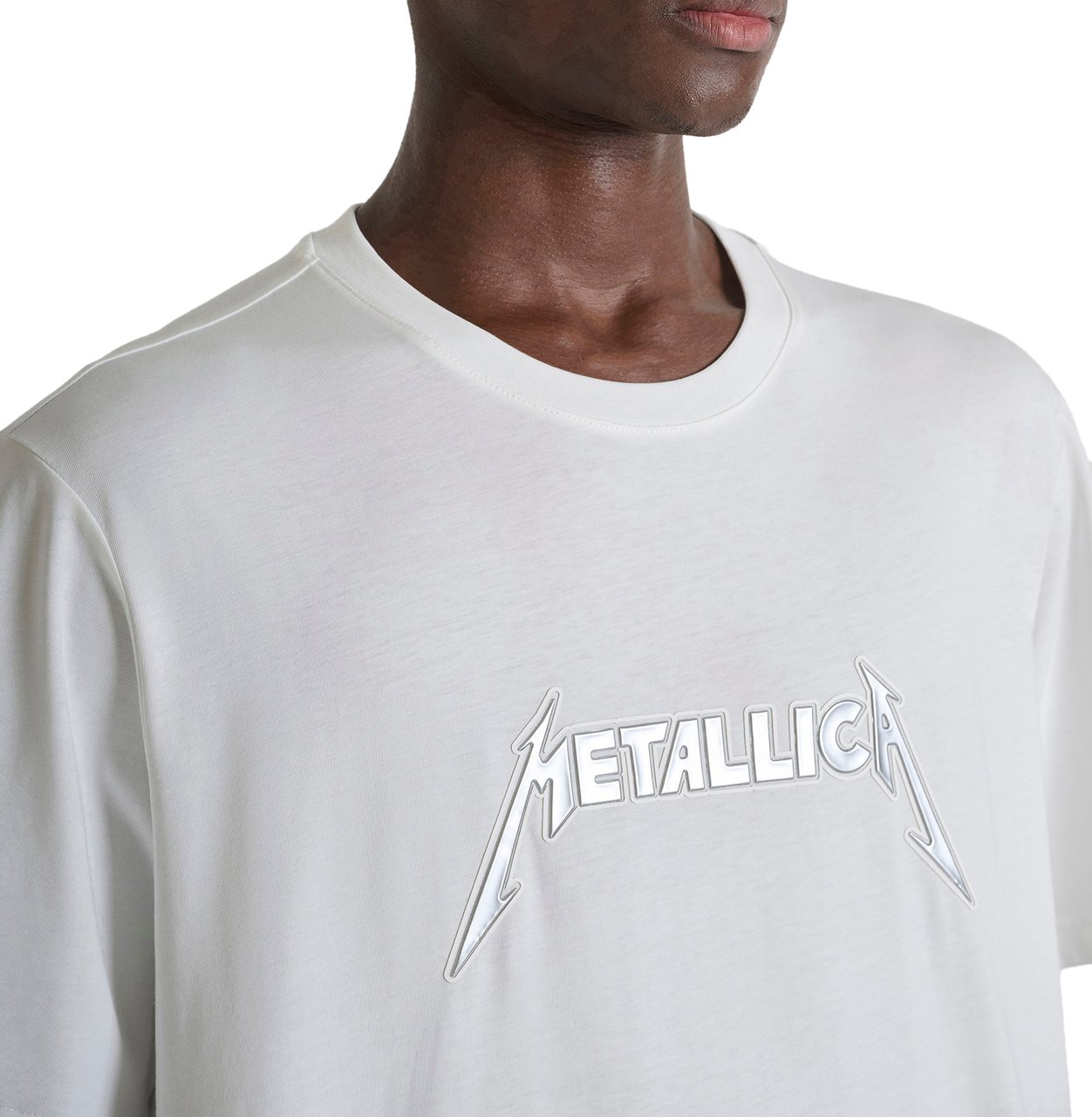 Antony Morato T-SHIRT ROUND NECK  RELAXED FIT IN JERSEY FABRIC WITH  METALLICA SILVER  RUBBER PRINT Beige
