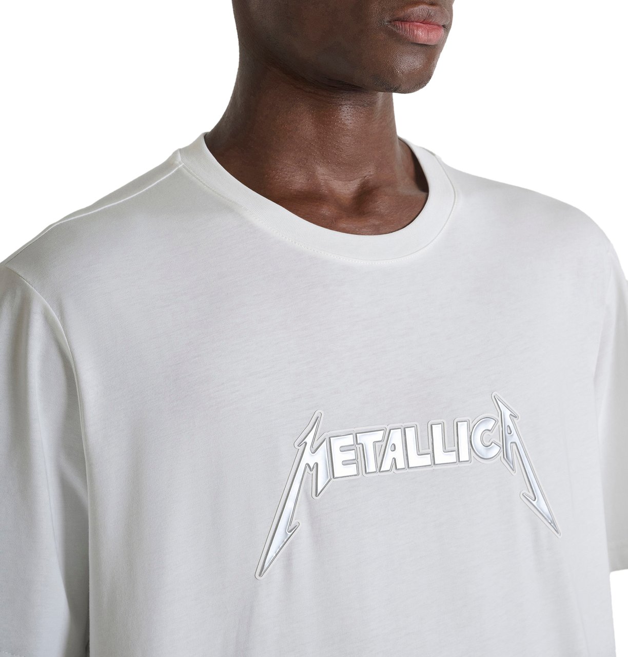 Antony Morato T-SHIRT ROUND NECK  RELAXED FIT IN JERSEY FABRIC WITH  METALLICA SILVER  RUBBER PRINT Beige