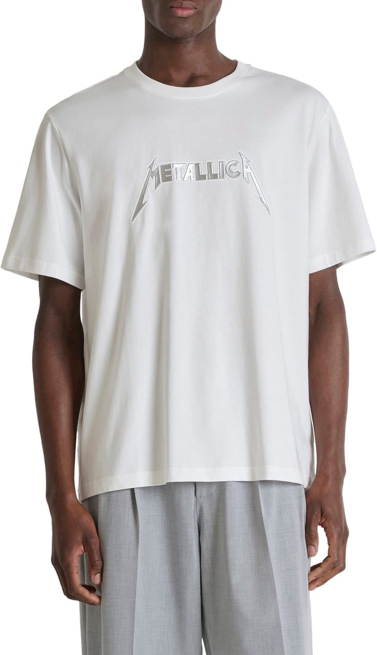 Antony Morato T-SHIRT ROUND NECK  RELAXED FIT IN JERSEY FABRIC WITH  METALLICA SILVER  RUBBER PRINT Beige
