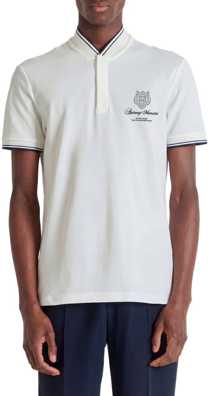 Antony Morato POLO REGULAR FIT IN PIQUET WITH KOREAN COLLAR WITH TIGER PATCH  AND MATT PLASTIC LOGO  PRINT Beige