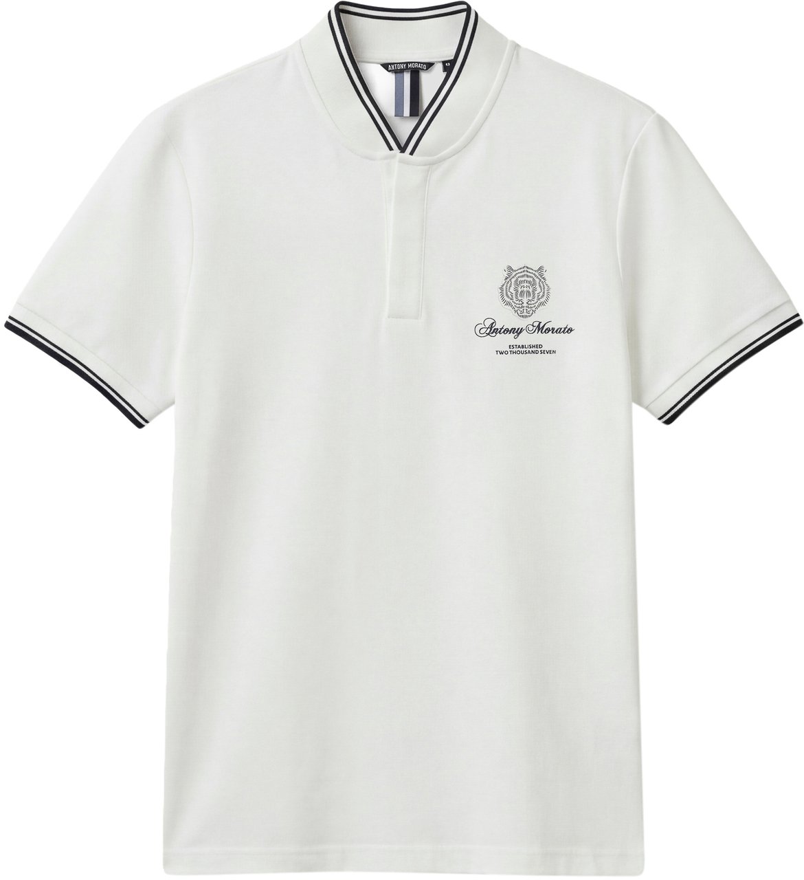 Antony Morato POLO REGULAR FIT IN PIQUET WITH KOREAN COLLAR WITH TIGER PATCH  AND MATT PLASTIC LOGO  PRINT Beige