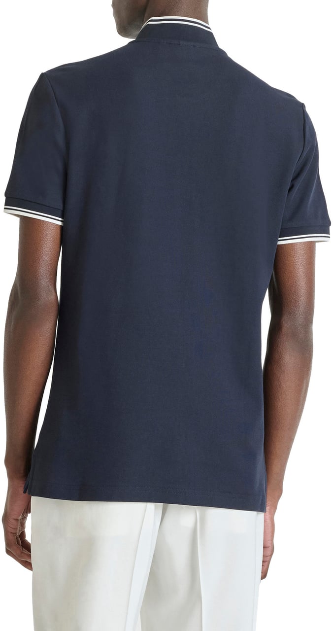 Antony Morato POLO REGULAR FIT IN PIQUET WITH KOREAN COLLAR WITH TIGER PATCH  AND MATT PLASTIC LOGO  PRINT Blauw