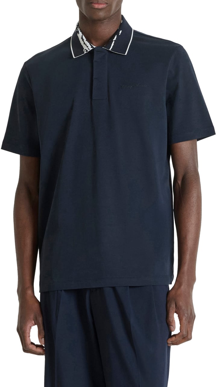 Antony Morato POLO RELAXED FIT IN SOFT JERSEY COTTON FABRIC WITH JAQUARD COLLAR RIB  AND FOAM LOGO PRINT Blauw