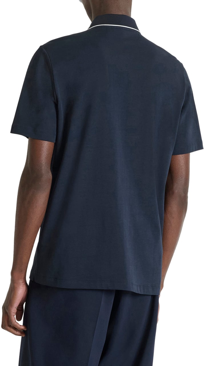 Antony Morato POLO RELAXED FIT IN SOFT JERSEY COTTON FABRIC WITH JAQUARD COLLAR RIB  AND FOAM LOGO PRINT Blauw