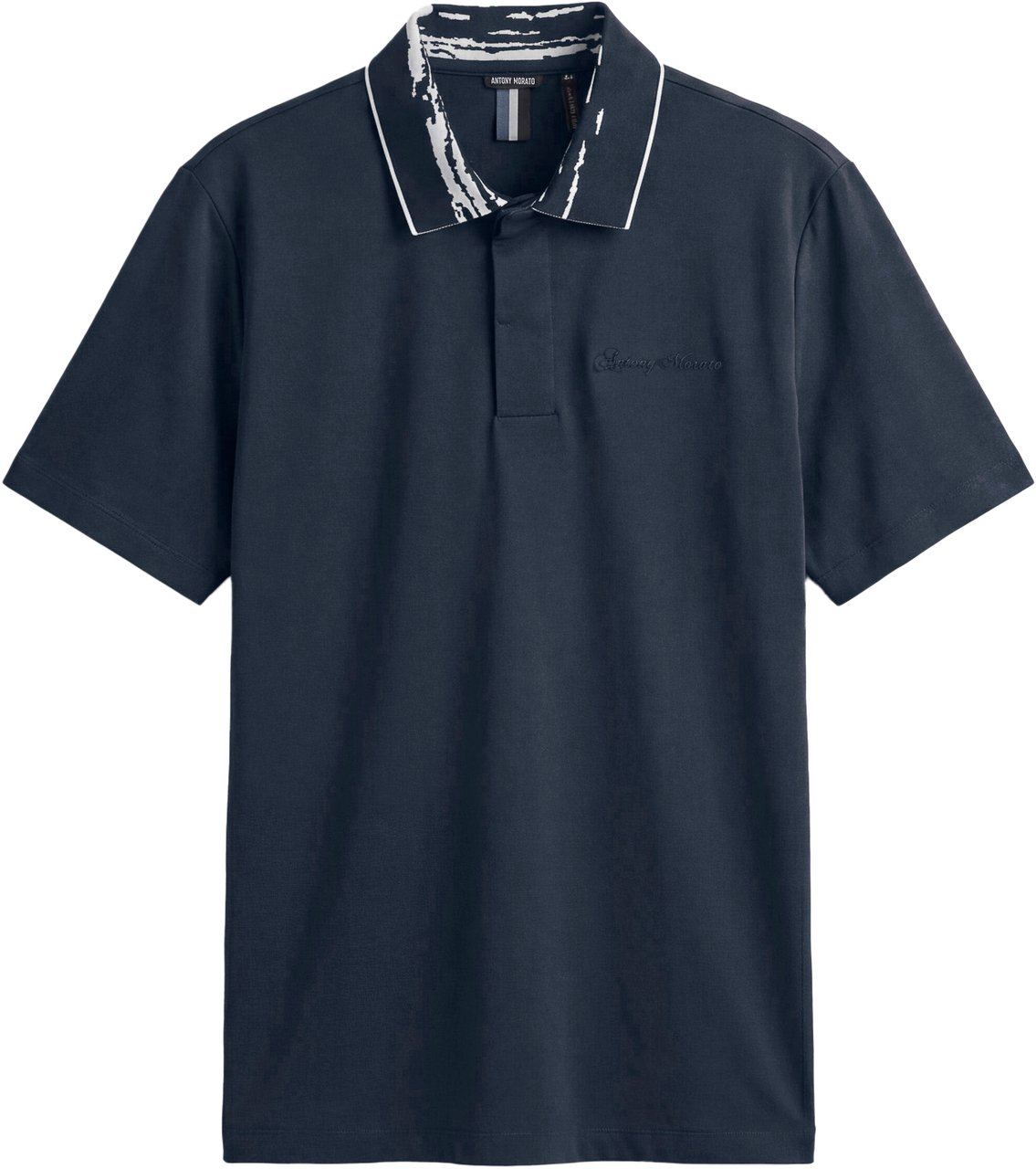 Antony Morato POLO RELAXED FIT IN SOFT JERSEY COTTON FABRIC WITH JAQUARD COLLAR RIB  AND FOAM LOGO PRINT Blauw
