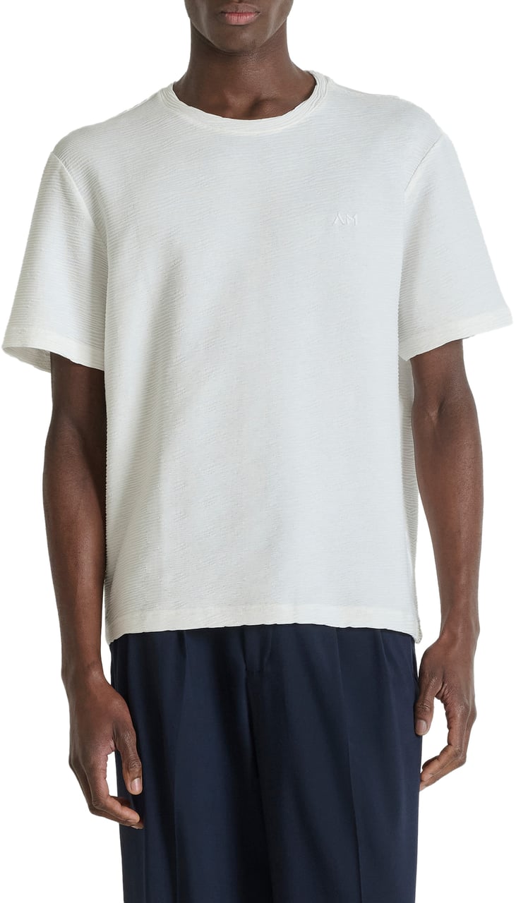Antony Morato T-SHIRT RELAXED FIT ROUND NECK IN DOBBY JERSEY FABRIC WITH EMBROIDERED LOGO Beige