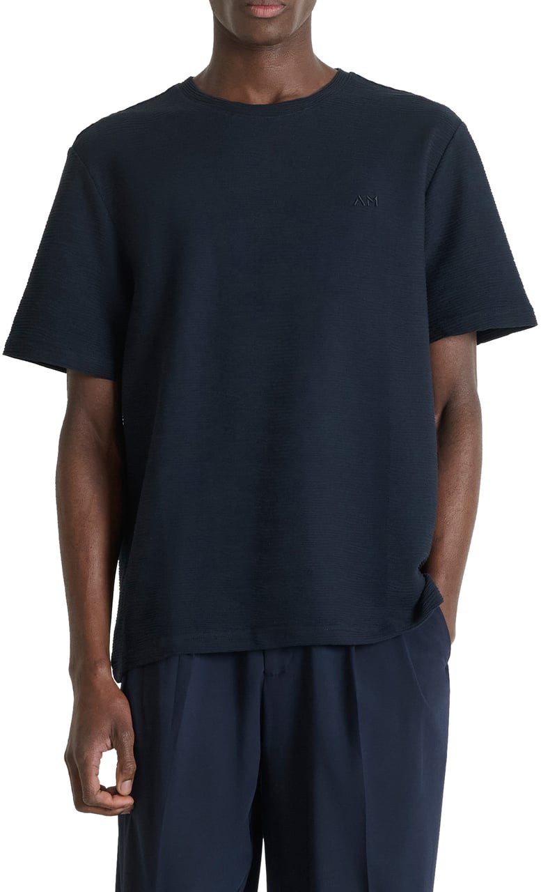 Antony Morato T-SHIRT RELAXED FIT ROUND NECK IN DOBBY JERSEY FABRIC WITH EMBROIDERED LOGO Blauw