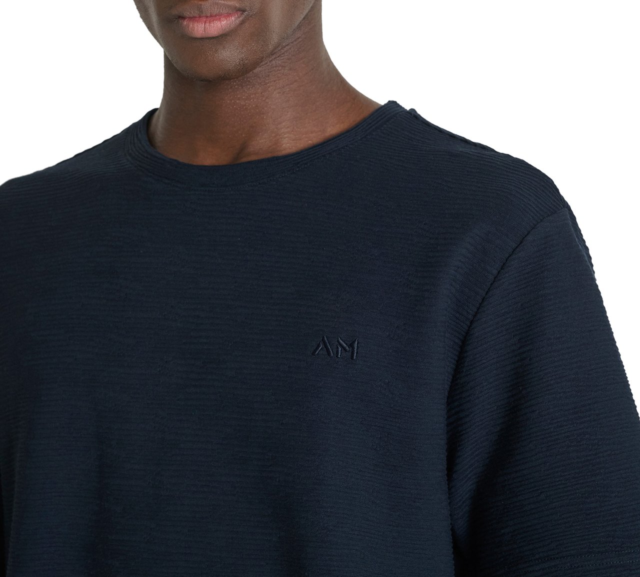 Antony Morato T-SHIRT RELAXED FIT ROUND NECK IN DOBBY JERSEY FABRIC WITH EMBROIDERED LOGO Blauw