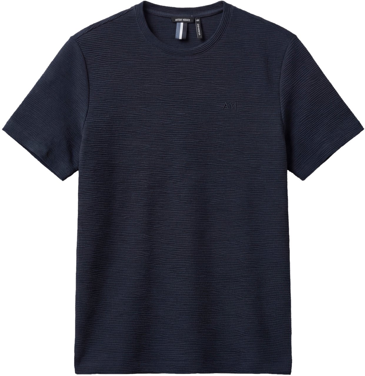 Antony Morato T-SHIRT RELAXED FIT ROUND NECK IN DOBBY JERSEY FABRIC WITH EMBROIDERED LOGO Blauw
