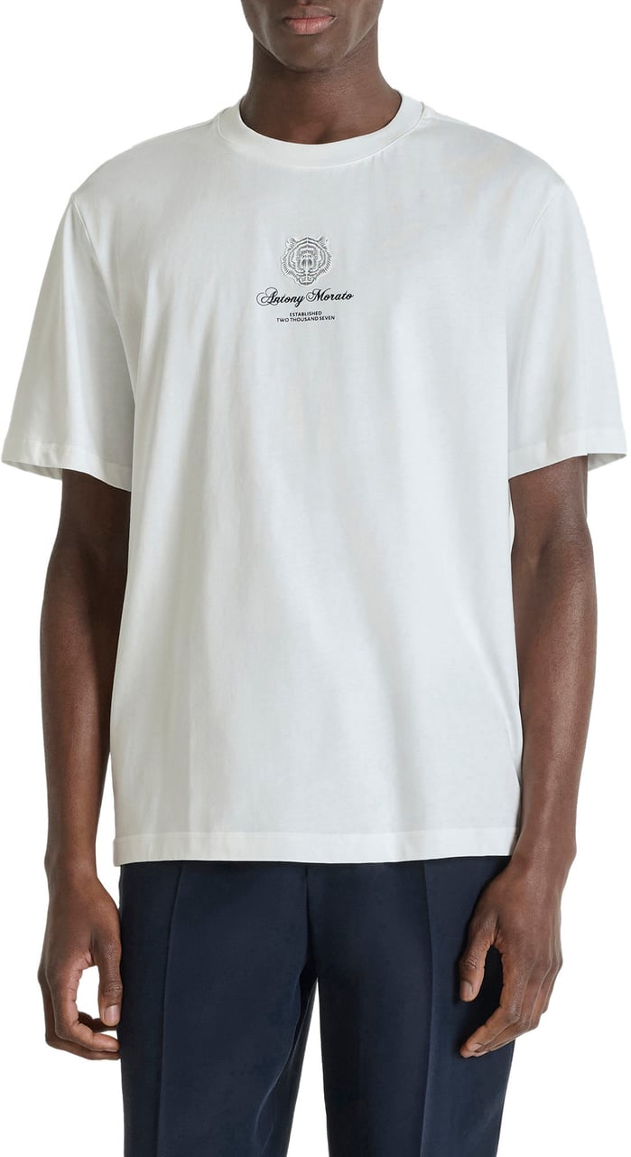 Antony Morato T-SHIRT RELAXED FIT ROUND NECK IN JERSEY COTTON FABRIC WITH PATCH PRINT AND BACK MATT PLASTIC LOGO Beige