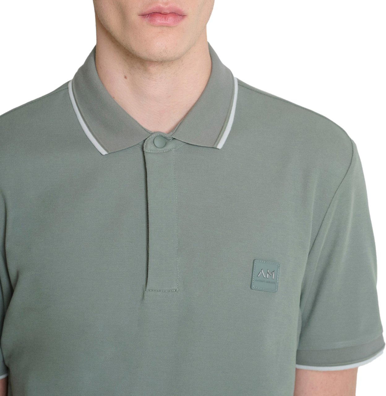 Antony Morato POLO REGULAR FIT IN PIQUET WITH STRIPED RIB ON COLLAR AND ON CUFFS AND LOGO PATCH ON SIDE Groen
