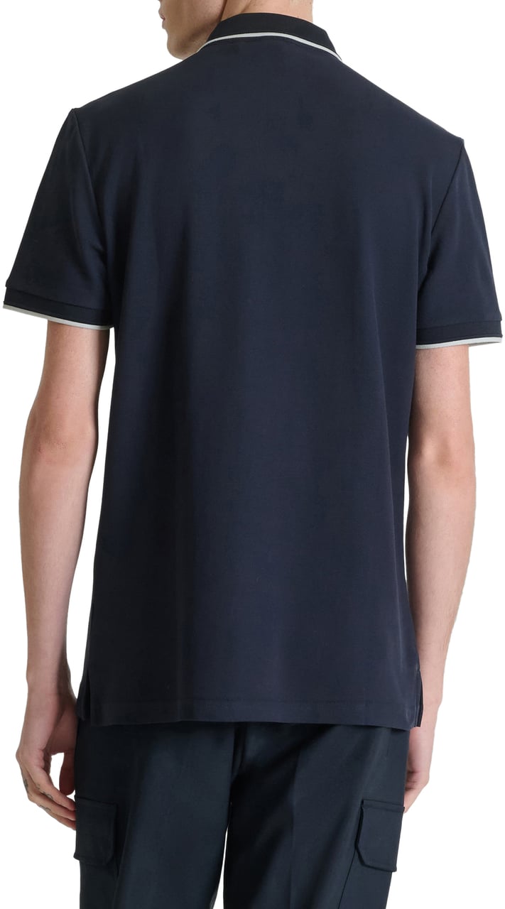 Antony Morato POLO REGULAR FIT IN PIQUET WITH STRIPED RIB ON COLLAR AND ON CUFFS AND LOGO PATCH ON SIDE Blauw