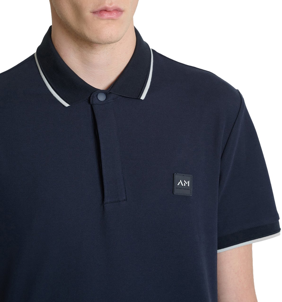 Antony Morato POLO REGULAR FIT IN PIQUET WITH STRIPED RIB ON COLLAR AND ON CUFFS AND LOGO PATCH ON SIDE Blauw