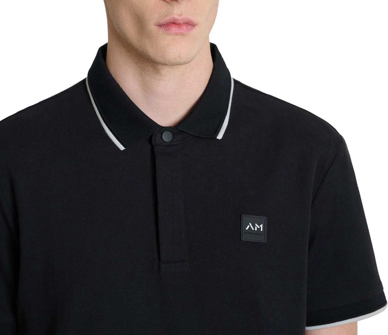 Antony Morato POLO REGULAR FIT IN PIQUET WITH STRIPED RIB ON COLLAR AND ON CUFFS AND LOGO PATCH ON SIDE Zwart