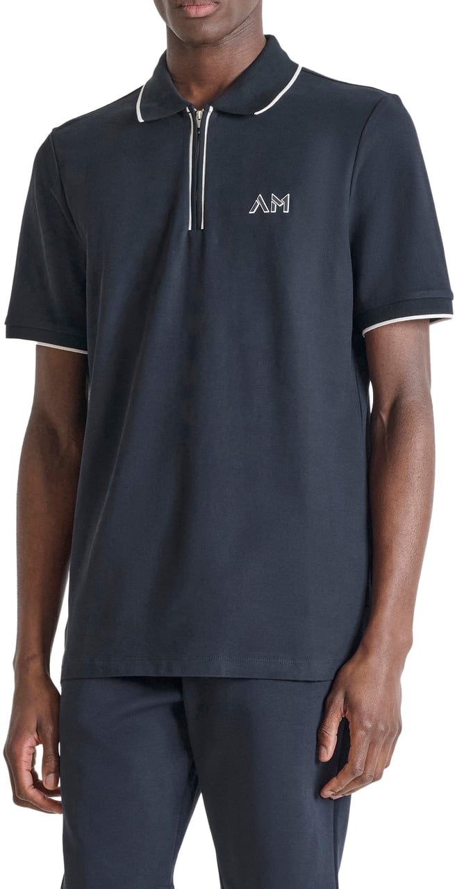 Antony Morato POLO REGULAR FIT  IN COTTON PIQUET WITH ZIP AND 2 COLOR LAYERS PRINT Blauw