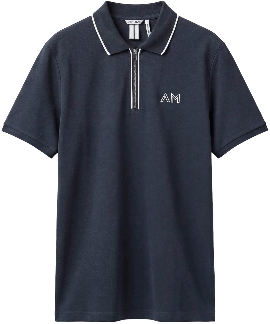 Antony Morato POLO REGULAR FIT  IN COTTON PIQUET WITH ZIP AND 2 COLOR LAYERS PRINT Blauw