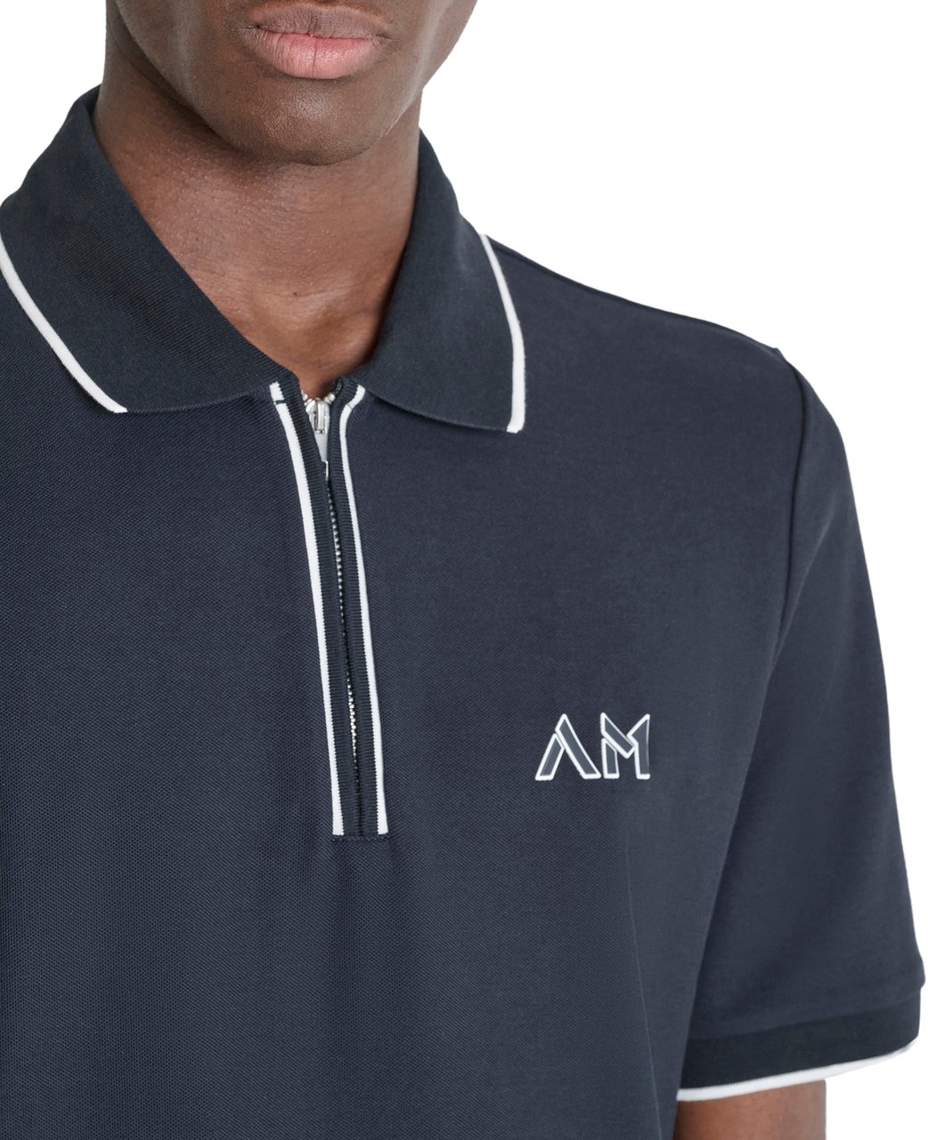 Antony Morato POLO REGULAR FIT  IN COTTON PIQUET WITH ZIP AND 2 COLOR LAYERS PRINT Blauw