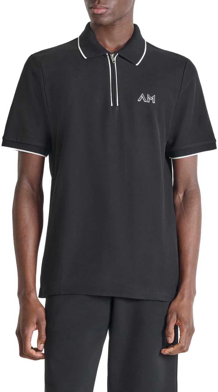 Antony Morato POLO REGULAR FIT  IN COTTON PIQUET WITH ZIP AND 2 COLOR LAYERS PRINT Zwart