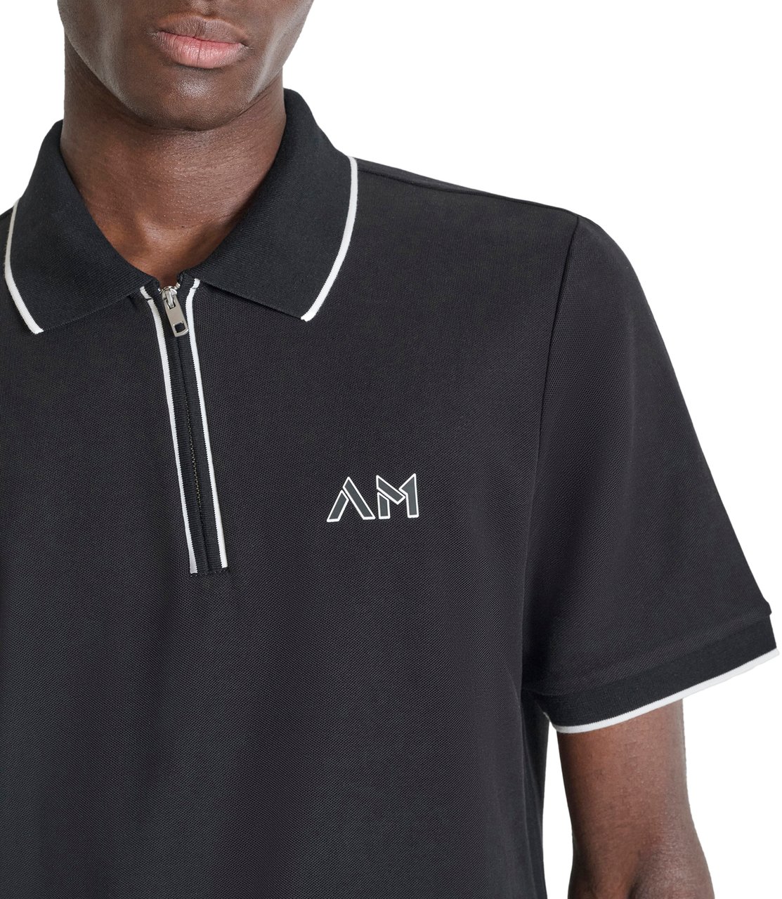 Antony Morato POLO REGULAR FIT  IN COTTON PIQUET WITH ZIP AND 2 COLOR LAYERS PRINT Zwart