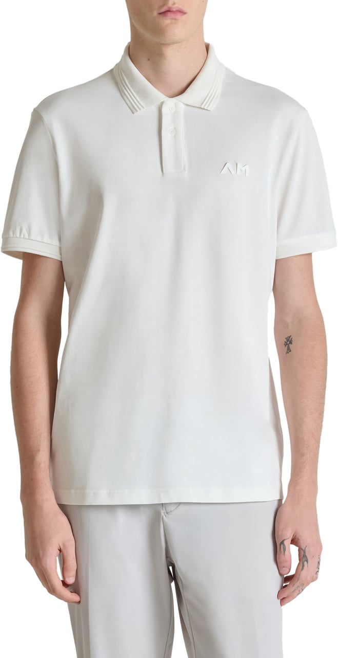 Antony Morato POLO REGULAR FIT IN JERSEY COTTON FABRIC WITH JAQUARD RIB COLLAR AND AM RUBBER CUNEO 3D  LOGO PRINT Beige
