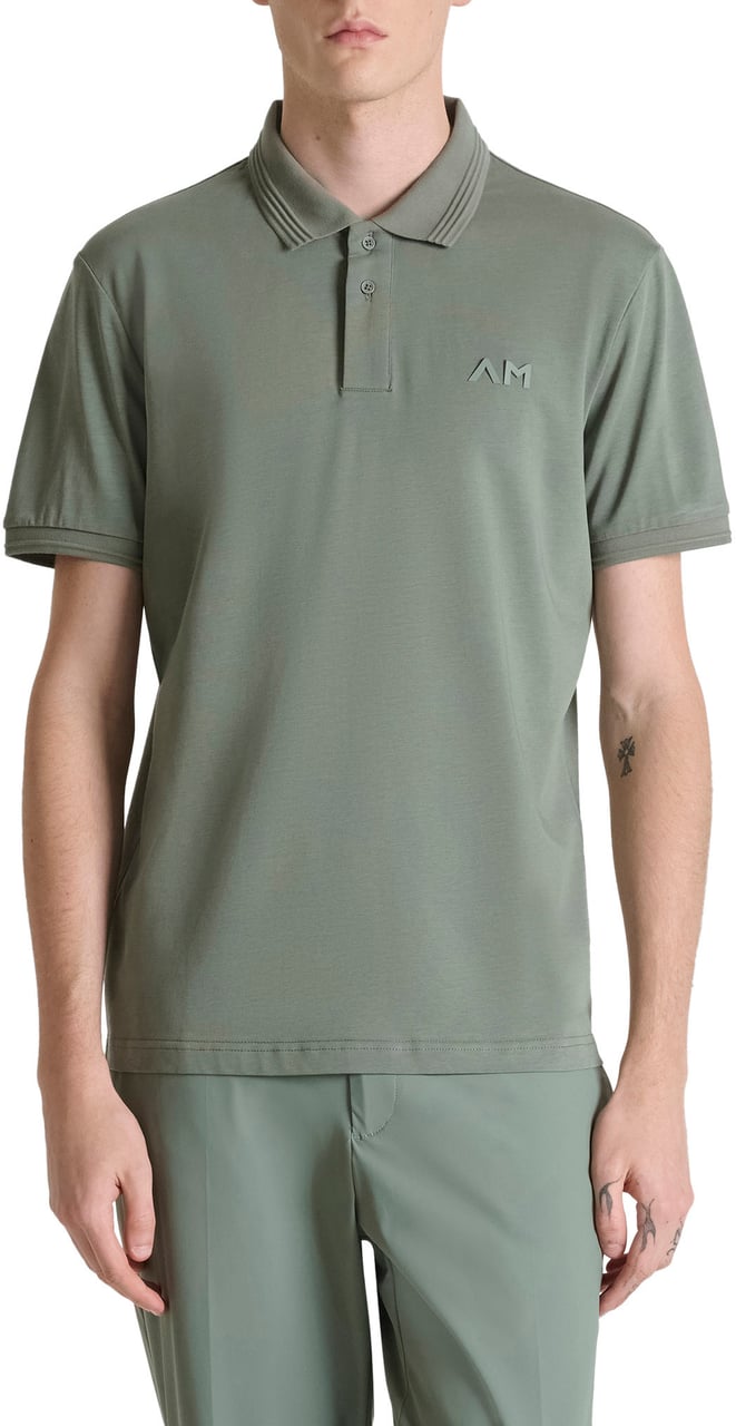 Antony Morato POLO REGULAR FIT IN JERSEY COTTON FABRIC WITH JAQUARD RIB COLLAR AND AM RUBBER CUNEO 3D  LOGO PRINT Groen