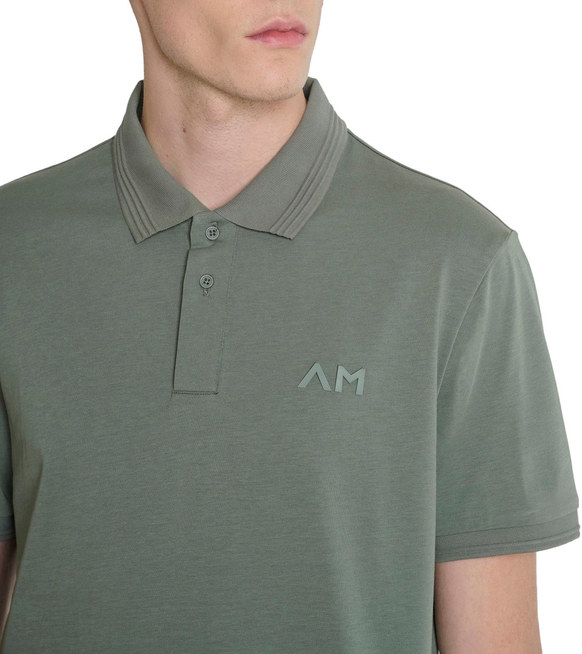 Antony Morato POLO REGULAR FIT IN JERSEY COTTON FABRIC WITH JAQUARD RIB COLLAR AND AM RUBBER CUNEO 3D  LOGO PRINT Groen