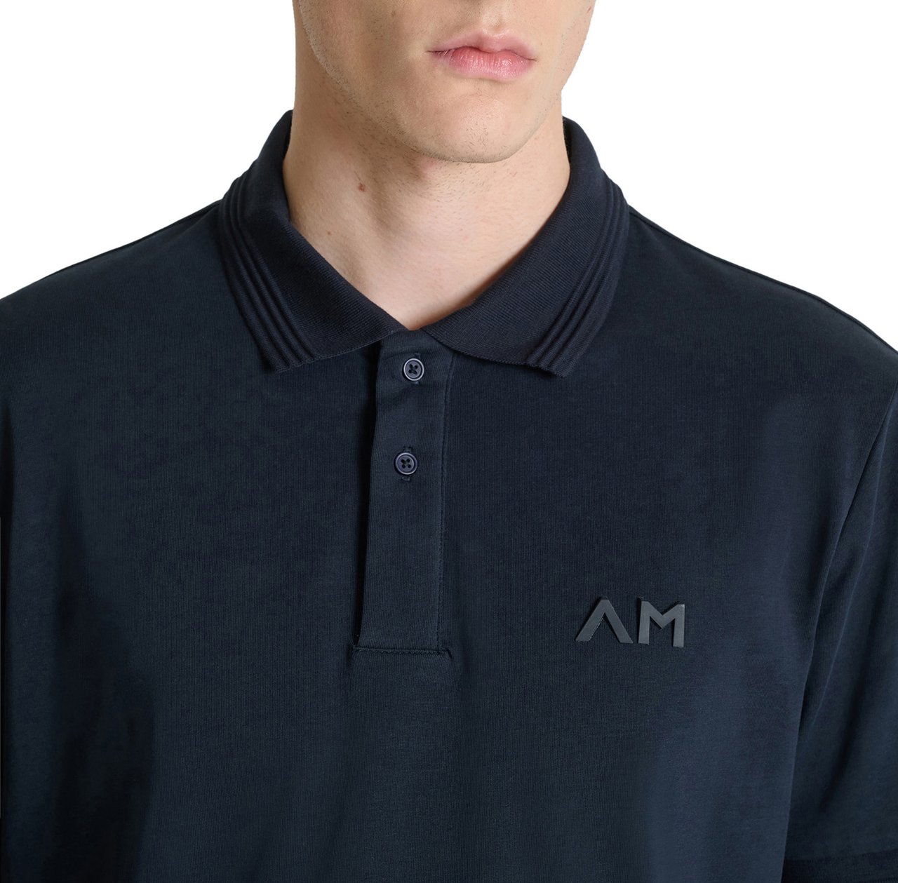 Antony Morato POLO REGULAR FIT IN JERSEY COTTON FABRIC WITH JAQUARD RIB COLLAR AND AM RUBBER CUNEO 3D  LOGO PRINT Blauw