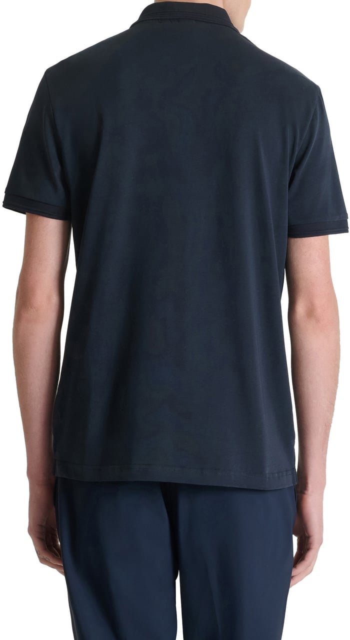 Antony Morato POLO REGULAR FIT IN JERSEY COTTON FABRIC WITH JAQUARD RIB COLLAR AND AM RUBBER CUNEO 3D  LOGO PRINT Blauw