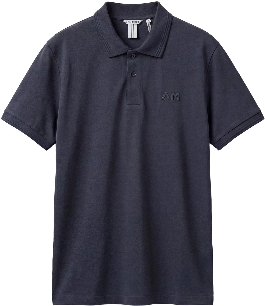 Antony Morato POLO REGULAR FIT IN JERSEY COTTON FABRIC WITH JAQUARD RIB COLLAR AND AM RUBBER CUNEO 3D  LOGO PRINT Blauw