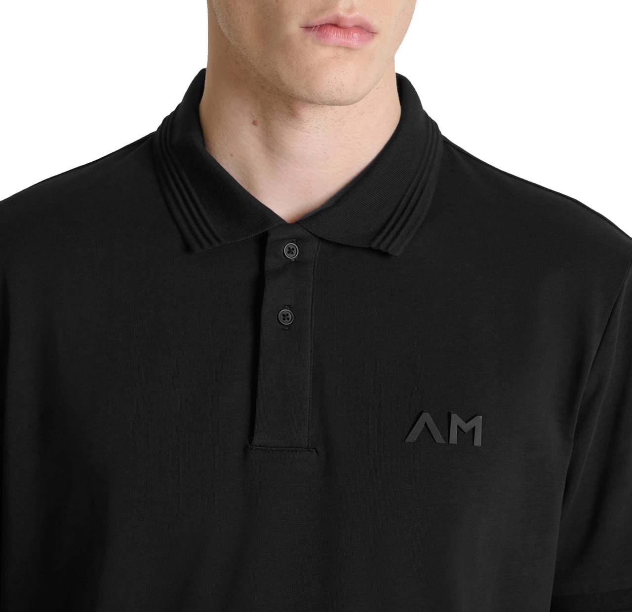 Antony Morato POLO REGULAR FIT IN JERSEY COTTON FABRIC WITH JAQUARD RIB COLLAR AND AM RUBBER CUNEO 3D  LOGO PRINT Zwart