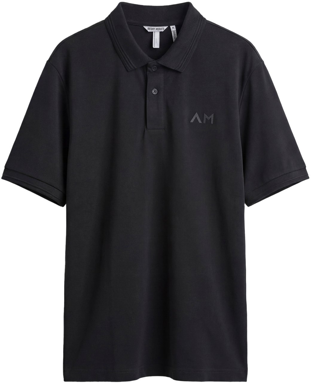 Antony Morato POLO REGULAR FIT IN JERSEY COTTON FABRIC WITH JAQUARD RIB COLLAR AND AM RUBBER CUNEO 3D  LOGO PRINT Zwart