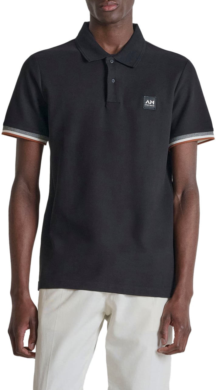 Antony Morato POLO REGULAR FIT IN MERCERIZED PIQUET COTTON FABRIC JAQUARD RIB ON COLLAR AND CUFFS AND LOGO PATCH Zwart
