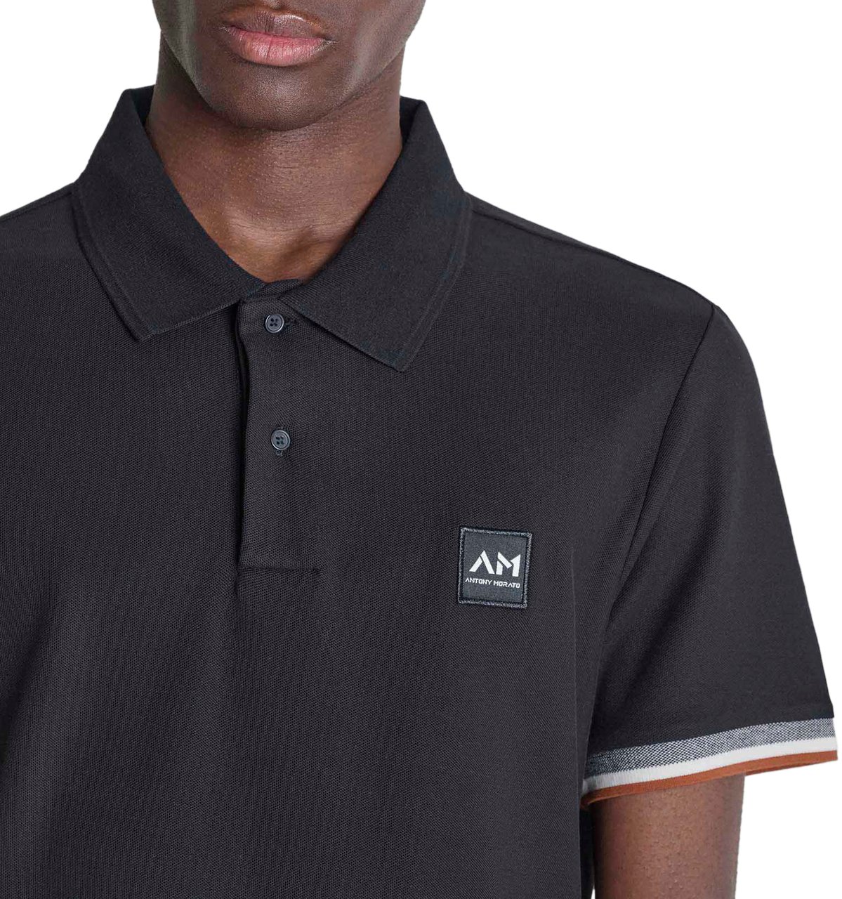 Antony Morato POLO REGULAR FIT IN MERCERIZED PIQUET COTTON FABRIC JAQUARD RIB ON COLLAR AND CUFFS AND LOGO PATCH Zwart