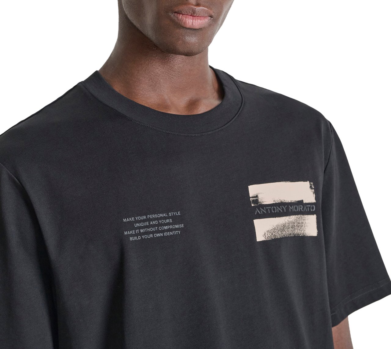 Antony Morato T-SHIRT RELAXED FIT IN JERSEY COTTON FABRIC WITH PRINT ON FRONT AND BACK Zwart