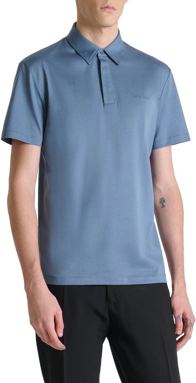 Antony Morato POLO SLIM FIT IN SOFT COTTON WITH FOAM LOGO Blauw